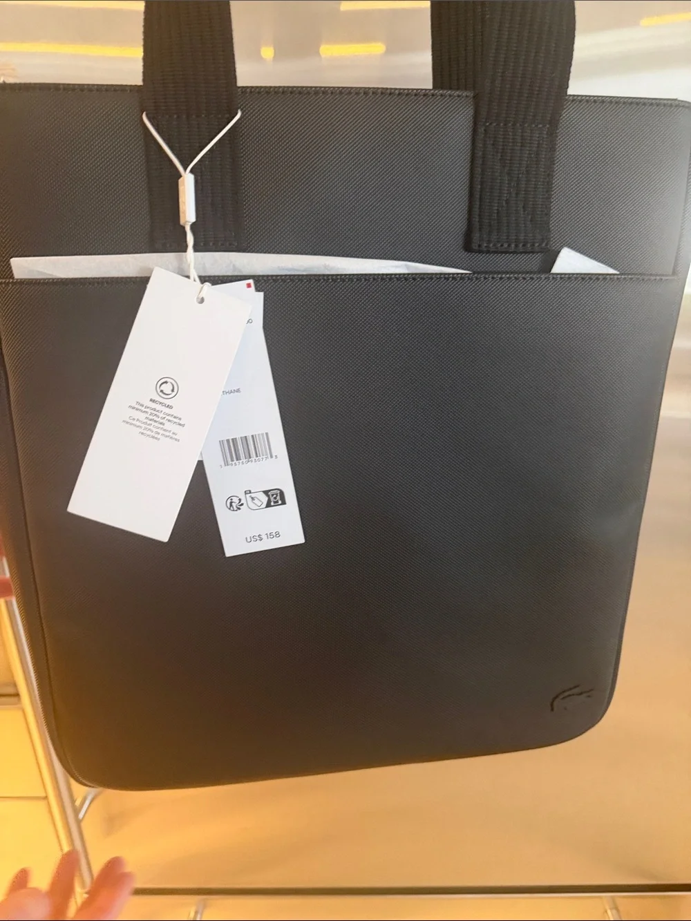 Lacoste Black Vertical Messenger Tote NWT